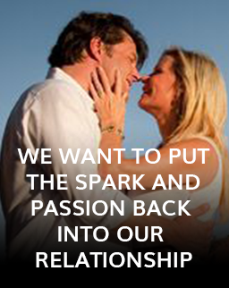 We want to put the spark Graphic showing two people on couples retreat with text "We want to put the spark and passion back into your relationship"