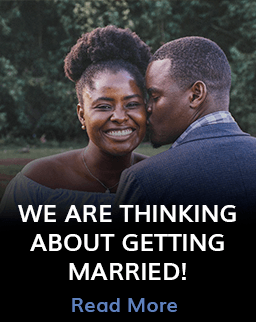 WE ARE THINKING ABOUT GETTING MARRIED read more Graphic showing two people on couples retreat with text "We are thinking about getting married"